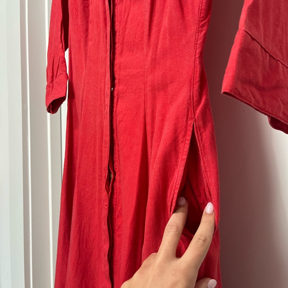 Joie Red Linen Blend Midi Dress - Picture 4 of 5